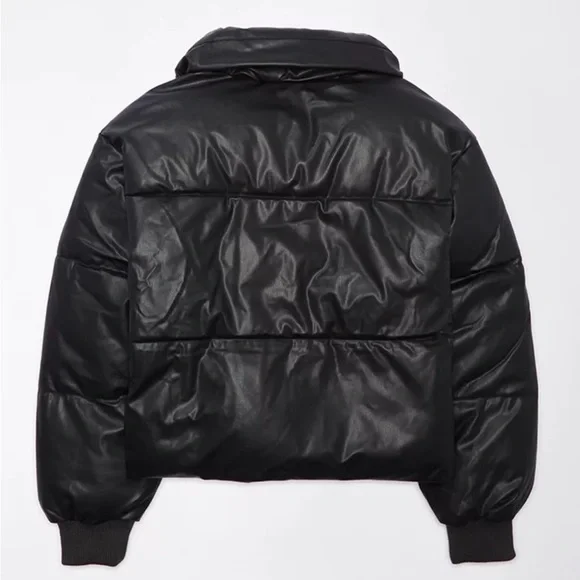 AE Vegan Leather Chill Puffer Jacket - Picture 3 of 9